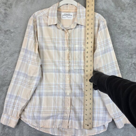 REI Co Op Shirt Womens Small Peach Blue Plaid Long Sleeve Button Front Cotton - Picture 3 of 10